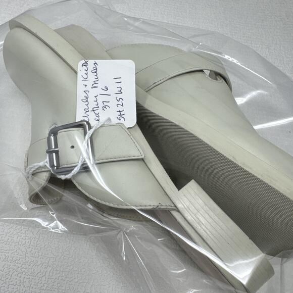 Leather Buckled Round Toe Mules Chalk C&K Women 6/37 Casual Neutral Capsule Clog - Picture 15 of 15